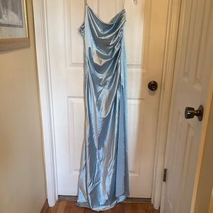 Elegant Blue Satin Evening Gown